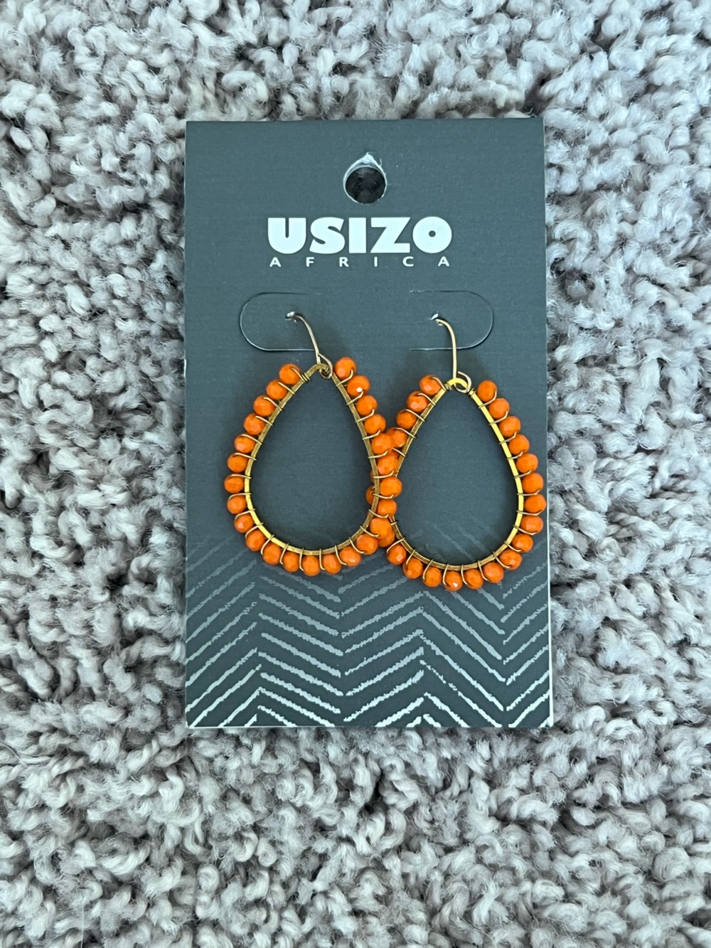 Orange Beaded Teardrop Earrings with Gold Frame